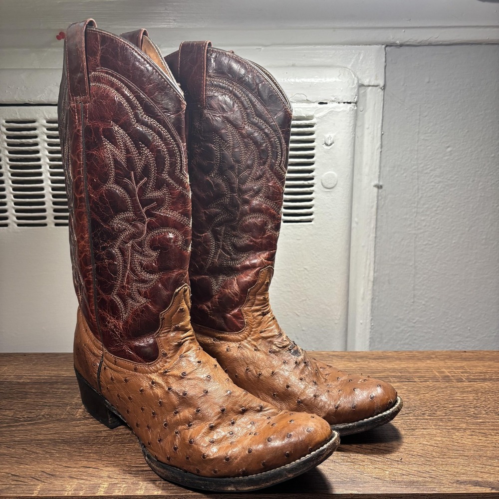Circle G Cowboy Boots Mens Size 11 Brown Leather Ostrich Print Western Mexico